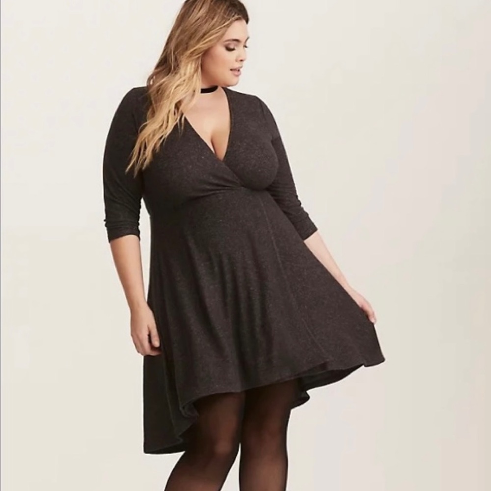 Torrid Charcoal Gray Faux Wrap Dress Size 0(Large) V Neck Super Soft